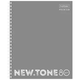 Тетрадь А5 80 л. Hatber Premium гребень, клетка, глянцевая ламинация, "Newtone Pastel серый жемчуг", T388136, 80т5лa1гр_05054
