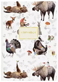 Тетрадь евро А5 40 л. Bruno Visconti сшивка, клетка, Soft Touch, фольга, бежевая бумага 70 г/м2, "Лесные звери", 7-40-119