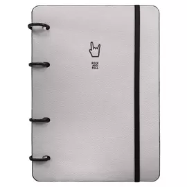 Тетрадь общая Infolio, А5 120л, клетка, кольца, кож.зам. Rock серый N1818