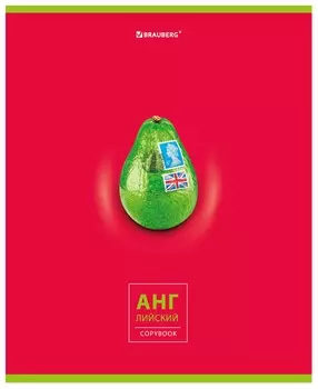 Тетрадь предметная "Avocado" 48 л., глянцевый лак, английский язык, клетка, Brauberg, 404275