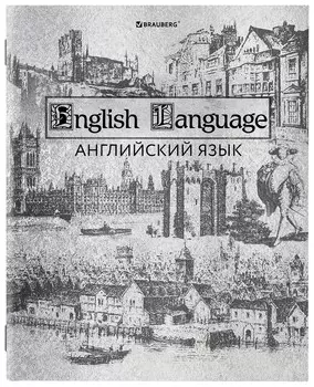 Тетрадь предметная "Silver" 48 л., С серебряной обложкой, английский язык, клетка, подсказ, Brauberg, 404014