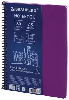 Тетрадь в клетку на евроспирали Metropolis, цвет фиолетовый, 80 листов А5