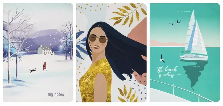 Тетради 40 л. в точку обложка Softtouch, набор 3 шт., бежевая бумага 70 г/м2, сшивка, А5 (147х210 мм), Memories,brauberg, 403803