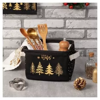 Текстильная корзинка "Ёлки", 20 х 16 х 14,5 см