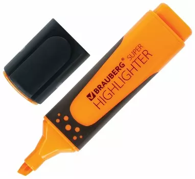 Текстовыделитель Brauberg "Super", оранжевый, прорезиненный корпус, линия 1-5 мм, 151741