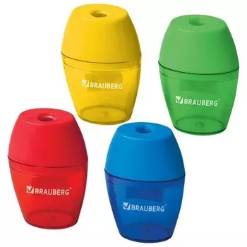 Точилка Brauberg "Diamond", с контейнером, овальная, в дисплее, ассорти