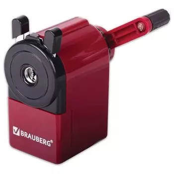 Точилка механическая Brauberg, металлический механизм, черный/бордовый