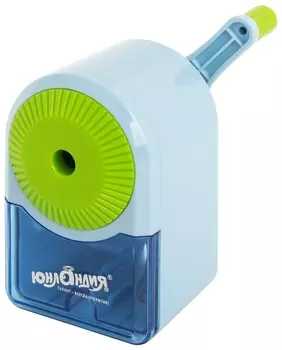 Точилка механическая юнландия "Basic", для ч/гр и цветных карандашей, крепление к столу, корпус голубой с зеленым, 228627