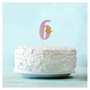 Топпер «6», с короной, розовый цвет