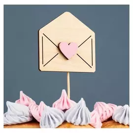 Топпер деревянный "Любовное послание" с аппликацией, розовый, 7,8х7,8 см