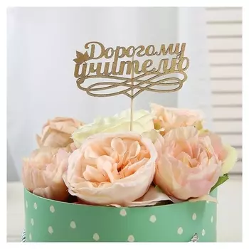 Топпер "Дорогому учителю", листок, золотой, в пакете с подвесом, 12×6см дарим красиво