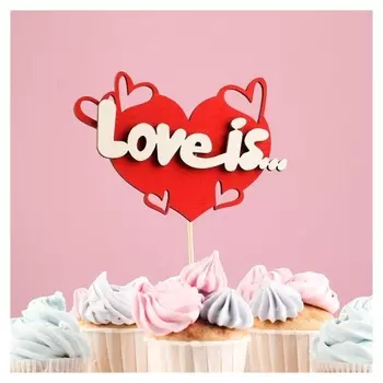 Топпер "Love Is", в упаковке, красный, 15×7 см