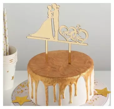 Топпер на торт 12×12 см, цвет золото