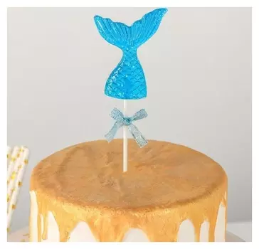 Топпер на торт «Хвост русалки», 18,5×5 см, цвет голубой