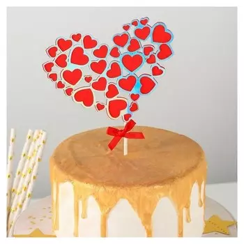 Топпер на торт «Сердце в сердце», 23×12,5 см, цвет красный