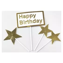 Топпер «С днём рождения», набор 4 шт., цвет золотой