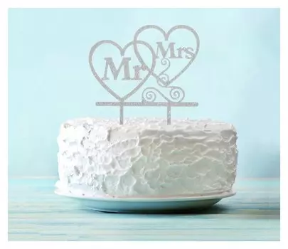 Топпер в торт Mr&amp;mrs, цвет серебряный