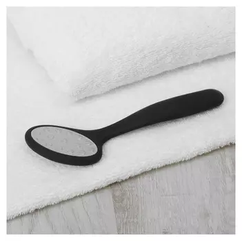 Тёрка для ног, лазерная, двусторонняя, прорезиненная ручка, 17,5 см, цвет чёрный