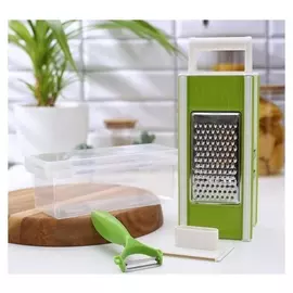 Тёрка с лотком «Урожай», 4 рабочих поверхности, металлическая овощечистка