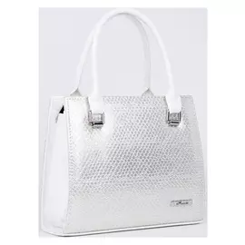 Тоут, отдел на молнии, наружный карман, длинный ремень, цвет белый/золотистый