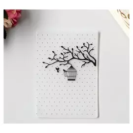 Трафарет для эмбосирования пластик "Клетка с птицами на дереве" 14,8х10,5 см