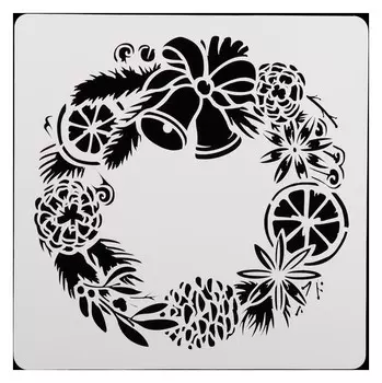 Трафарет квадратный "Рождественский венок" 15х15 см