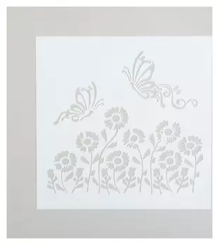 Трафарет пластик "Бабочки и цветы" 13х13 см