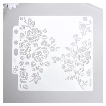 Трафарет пластик "Розы и шиповник" 13х14 см