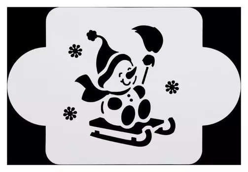 Трафарет пластик "Снеговик на санках" 10х10 см (Мднг-40)