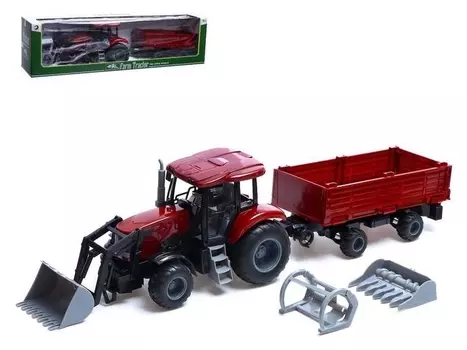 Трактор инерционный «Фермер» с прицепом и сменными ковшами, цвет бордовый