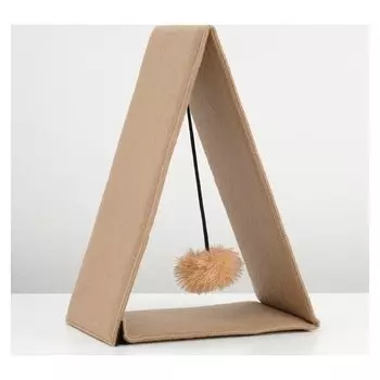 Треугольная складная когтеточка-домик из ковролина с игрушкой, 34 х 16 х 28,5 см микс цветов