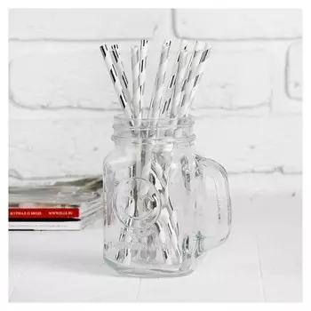 Трубочка для коктейля «Полоска», набор 12 шт., цвет серебряный