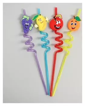 Трубочки для коктейля «Весёлые фрукты», набор 4 шт.