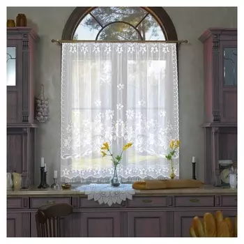 Тюль для кухни без шторной ленты, 175х145 см, цвет белый, полиэстер 100%