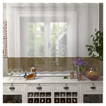 Тюль кухонная со шторной лентой, 145х275 см, цвет белый с коричневым, пэ
