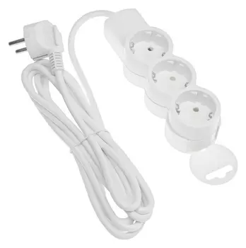 Удлинитель Duwi, 3 розетки, 3 м, 10 А, ПВС 3х0.75 мм2, возм-ть креп. к стене, с з/к, белый