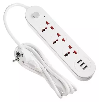 Удлинитель Luazon, 3 универсальных гнезда, с выкл., 2200вт, 3*usb, 3 м, 220в, белый