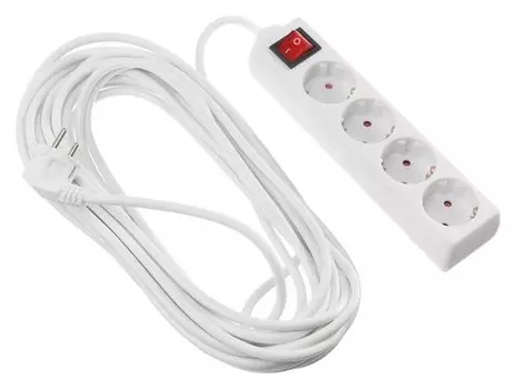 Удлинитель Luazon, четырехместный, 10 м, 1300 Вт, с кнопкой вкл/выкл, с заземлением, 220 В