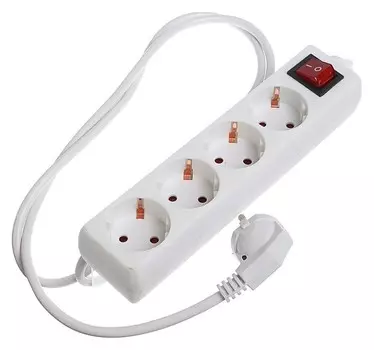 Удлинитель Luazon, четырехместный, 1,8 м, 1300 Вт, с кнопкой вкл/выкл, с заземлением, 220 В 279128