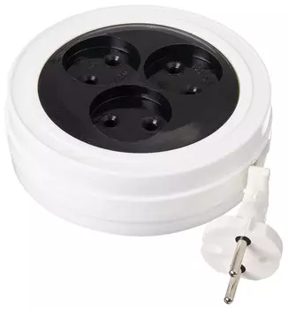 Удлинитель-рулетка РАДИСТ ЭКОНОМ Р16-008, 3 розетки без заземления, 5 м, 2х0,75 мм, 1300 Вт, белый