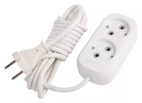 Удлинитель Smartbuy, 2 розетки, 3 м, 10 А, 2200 Вт, ПВС 2х1 мм2, без з/к, белый
