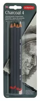 Уголь в карандаше, набор для графики Derwent Charcoal, 4 штуки (+ писательный карандаш)