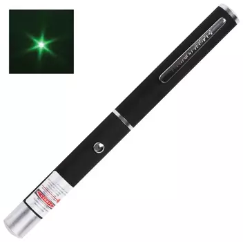 Указка лазерная, радиус 1000 м, зеленый луч, черный корпус, клип, футляр