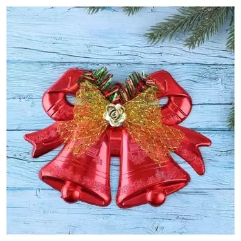 Украшение новогоднее "Колокольчик двойной" с розочкой и бантиком 19х14 см, красный