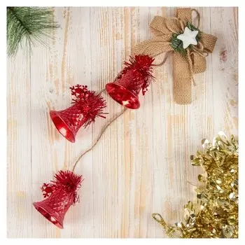 Украшение новогоднее "Колокольчики на бантике со звездой" 36,5 см