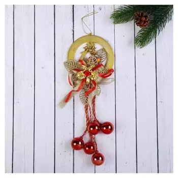 Украшение новогоднее "Шарики на подвесе с оленем и цветком" 33 см