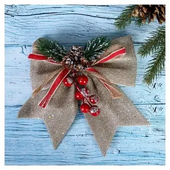 Украшение ёлочное "Бант - шишки, ягодки" 21х18 см бежевый