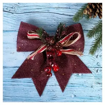 Украшение ёлочное "Бант - шишки, ягодки" 21х18 см бордовый