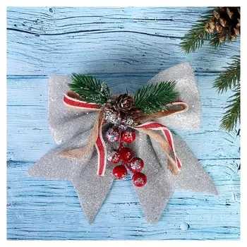 Украшение ёлочное "Бант - шишки, ягодки" 21х18 см серебро