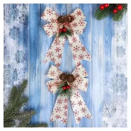 Украшение ёлочное "Бант снежинки шишки ягодки" (Набор 2 шт) 14х19 см, белый